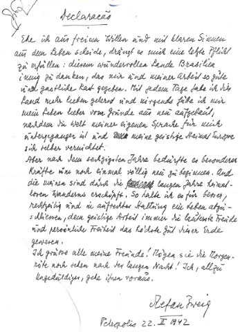 Stefan Zweig's suicide letter, NLI
